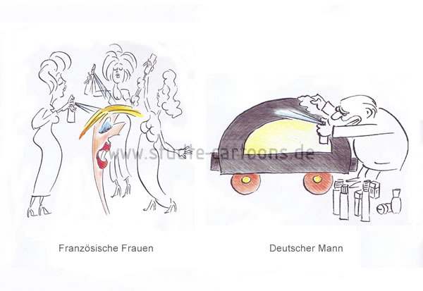 Französische Frauen und deutsche Männer, Auto putzen, Kosmetik, Körperpflege, Gesundheitskult, Kult ums Auto, heilig´s Blechle, erst das Auto, dann die Frau