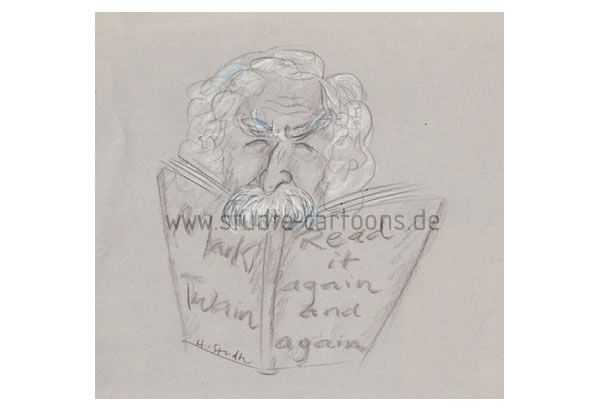 amerikanischer Schriftsteller, Literatur, Mark Twain,  Cartoon Mark Twain, Karikatur Mark Twain