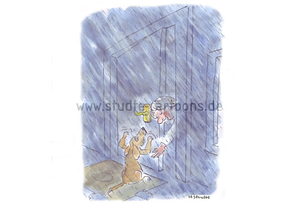 Hund und Herrchen, Hund und Frauchen, schlechtes Wetter, Sauwetter, Tierliebe, Haustier, Hundehaltung, Hundedressur, Hund-Mensch-Kommunikation, Tierkommunikation