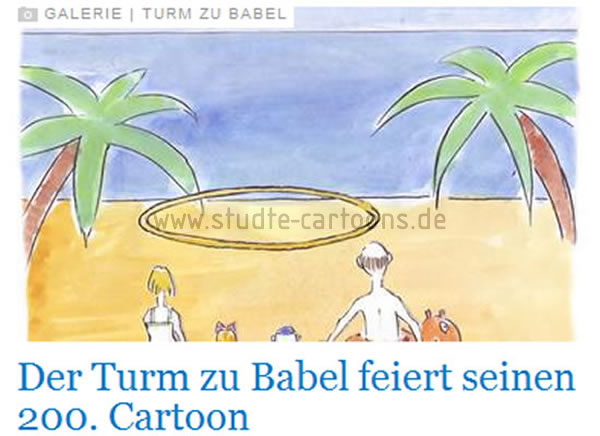 Der 200. Cartoon von Henning Studte auf www.Cafebabel.com in der Rubrik 'Turm zu Babel'